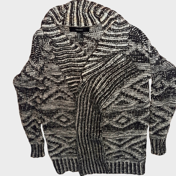 Forever 21 Knit Open Front Cardigan Sweater Heavyweight Long Black & White Small - Picture 7 of 10